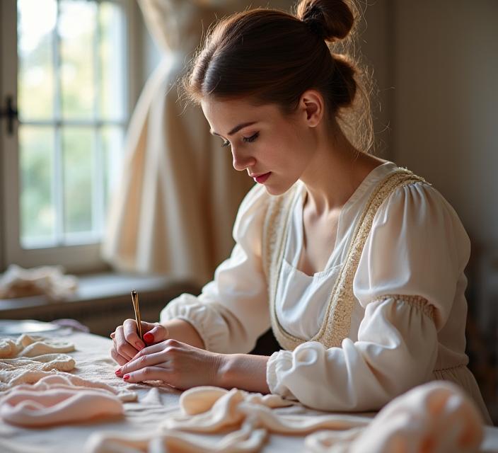 Couturier travaillant sur une robe dans un atelier chic
