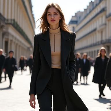 Modèle portant une tenue raffinée de prêt-à-porter