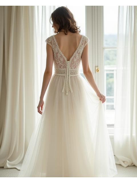 Robe de mariée en dentelle délicate et tulle