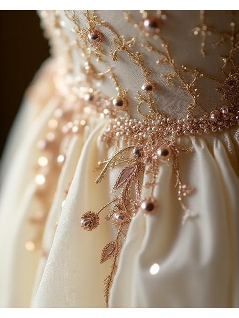 Détail d'une robe sur mesure brodée à la main, création unique